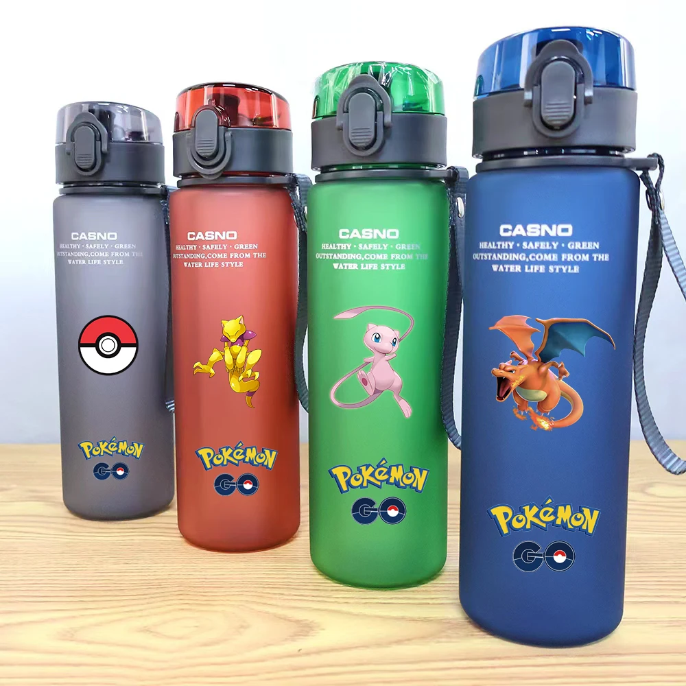 560ml Pokemon Ash Ketchum Pikachu Meowth Plastic resistente waterfles Grote capaciteit Outdoor Camping Sport Fitness Drinkbeker