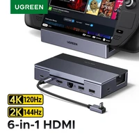 UGREEN 4K120Hz USB C HUB Steam Deck estación de acoplamiento 6 en 1 tipo C a HDMI 5Gbps USB-A/C PD100W 1000Mbps RJ45 para ROG Ally Legion
