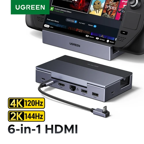UGREEN 4K120Hz USB C HUB Steam Deck estación de acoplamiento 6 en 1 tipo C a HDMI 5Gbps USB-A/C PD100W 1000Mbps RJ45 para ROG Ally Legion