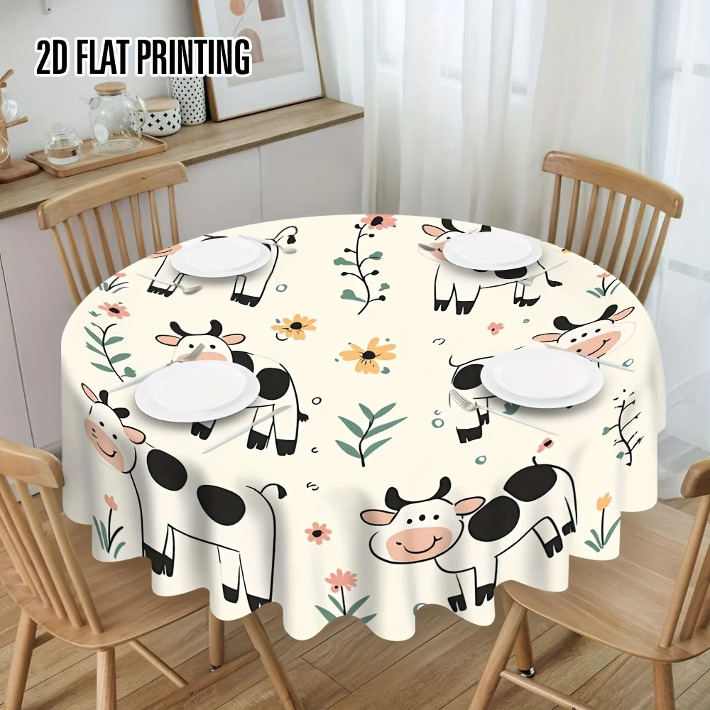 1 piece of adorable milk farm animal pattern classic round tablecloth - polyester design with infinite time and space effectxzj