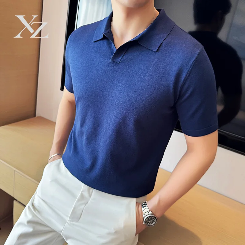 Opening Sale |Men's Solid Knit Polo Shirt Short Sleeve V-Neck Casual Business Office Workwear Breathable Lightweight Top