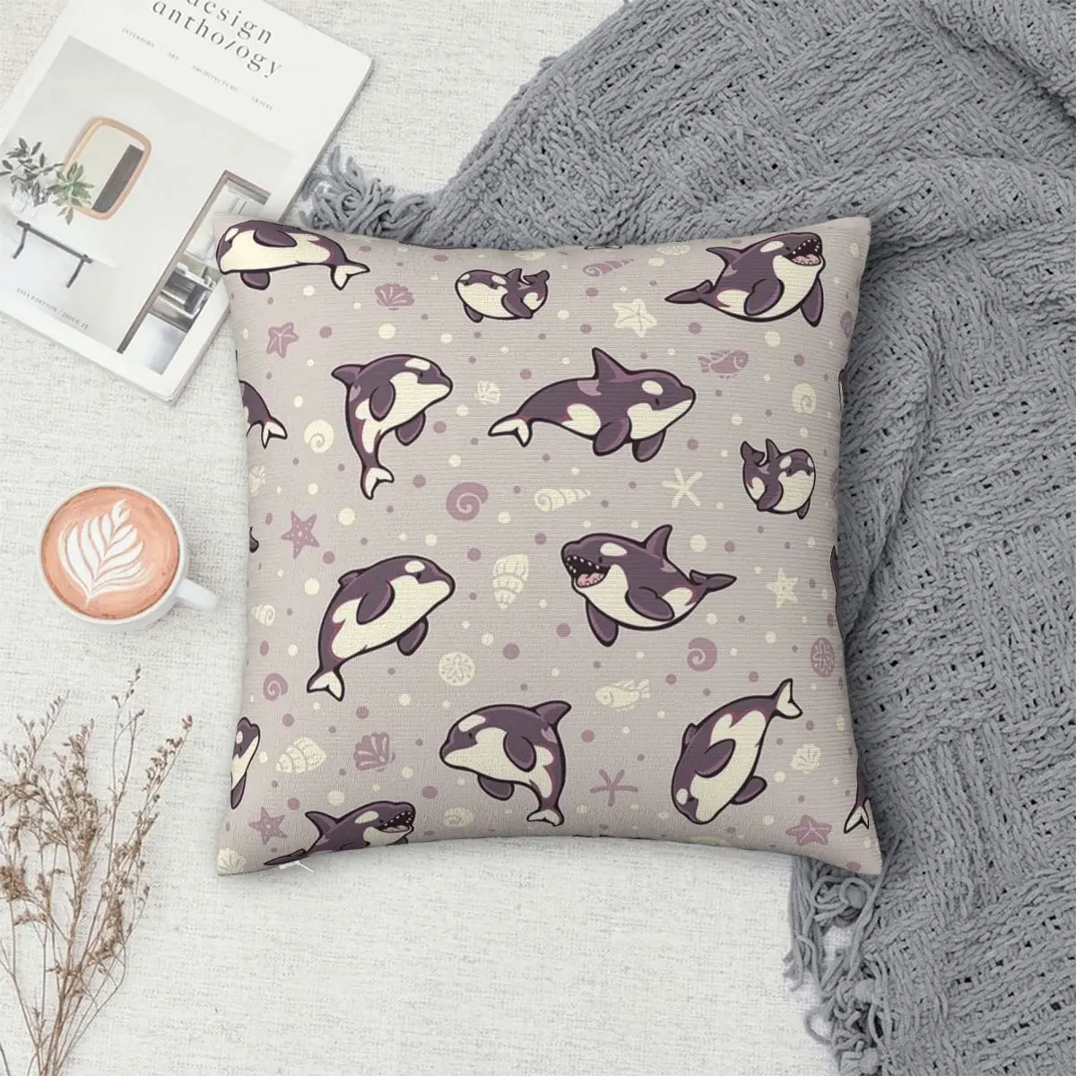 Killer Whale Orca Pattern Square Pillowcase Pillow Cover Cushion Zip Decorative Comfort Throw Pillow for Home Living Room