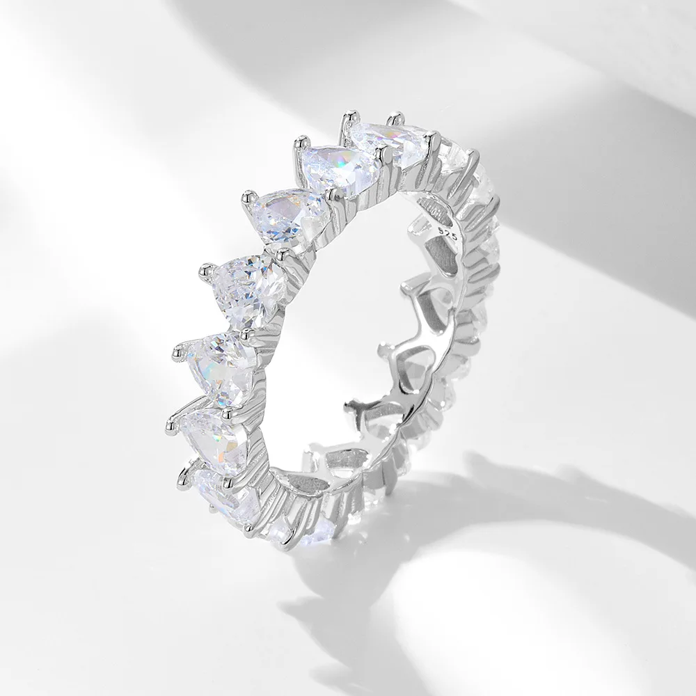 

S925 sterling silver heart-shaped zircon ring for women Europe and America light luxury high-grade ins cold wind full diamond ri