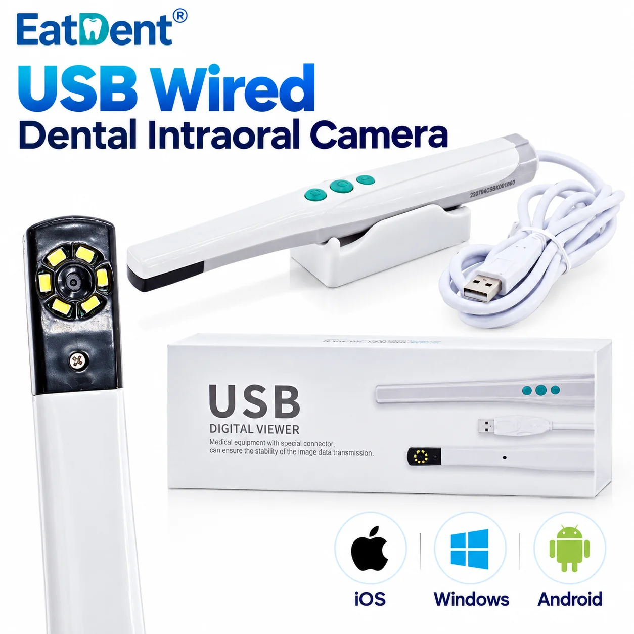 HD Dental Intraoral Camera Endoscope Portable USB 3.0 Digital Viewer 6 LED Light for Android Windows PC Visual Oral Inspect Tool