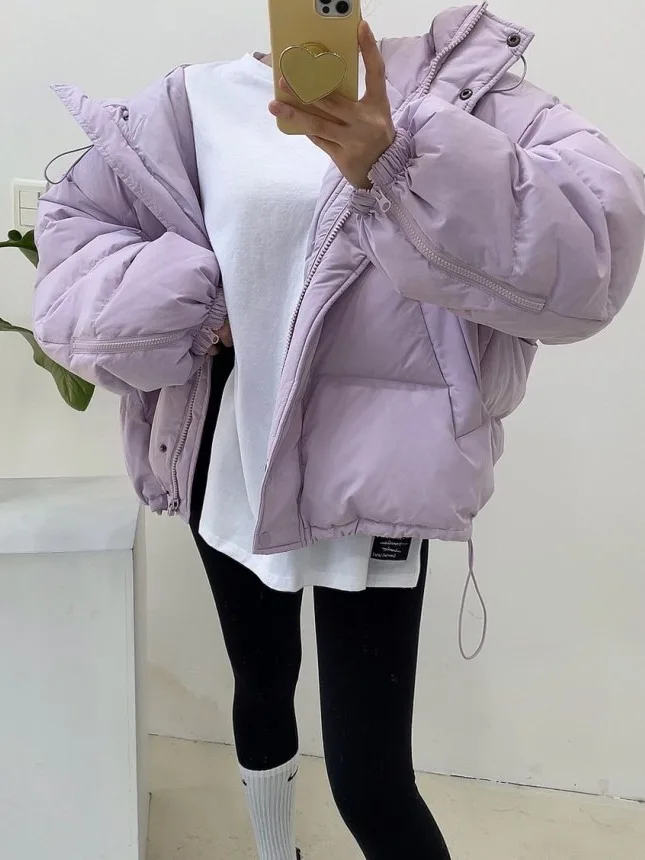 트렌디한 겨울용 면 재킷 여성용 루즈 디자인 모자 끈 따뜻한 패셔너블한 안티에이징 아우터웨어 한국 스타일