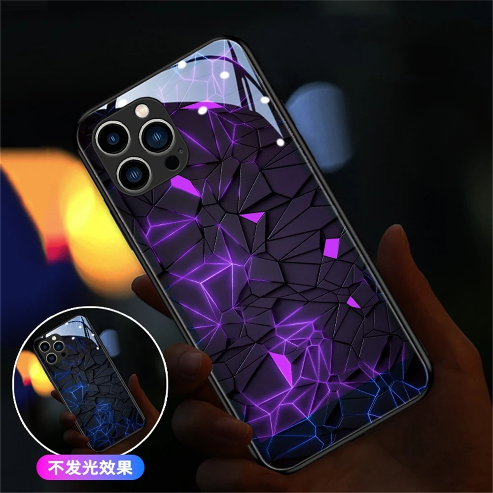 

Rhombic Lattice Pattern Smart Voice-activated LED Phone Case Cover For iPhone 15 14 13 12 11 Pro Max X XR XS 6 7 8 Plus SE2020