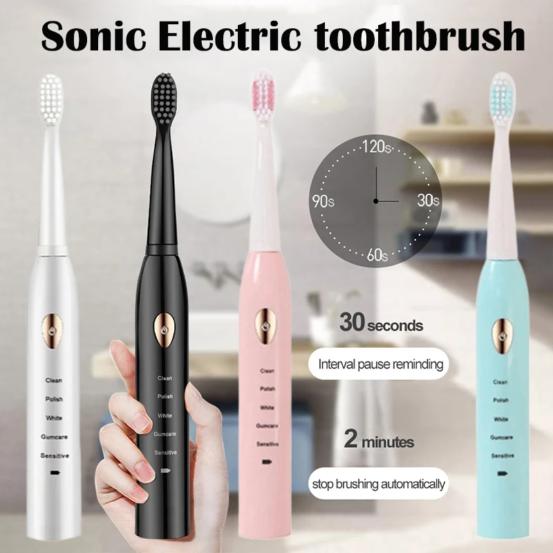 Sonic Electric Toothbrush Soft Hair IPX7 Waterproof 5-gear Mode Whitening Timer USB Charging For Adults Teeth Brush 4 Colors