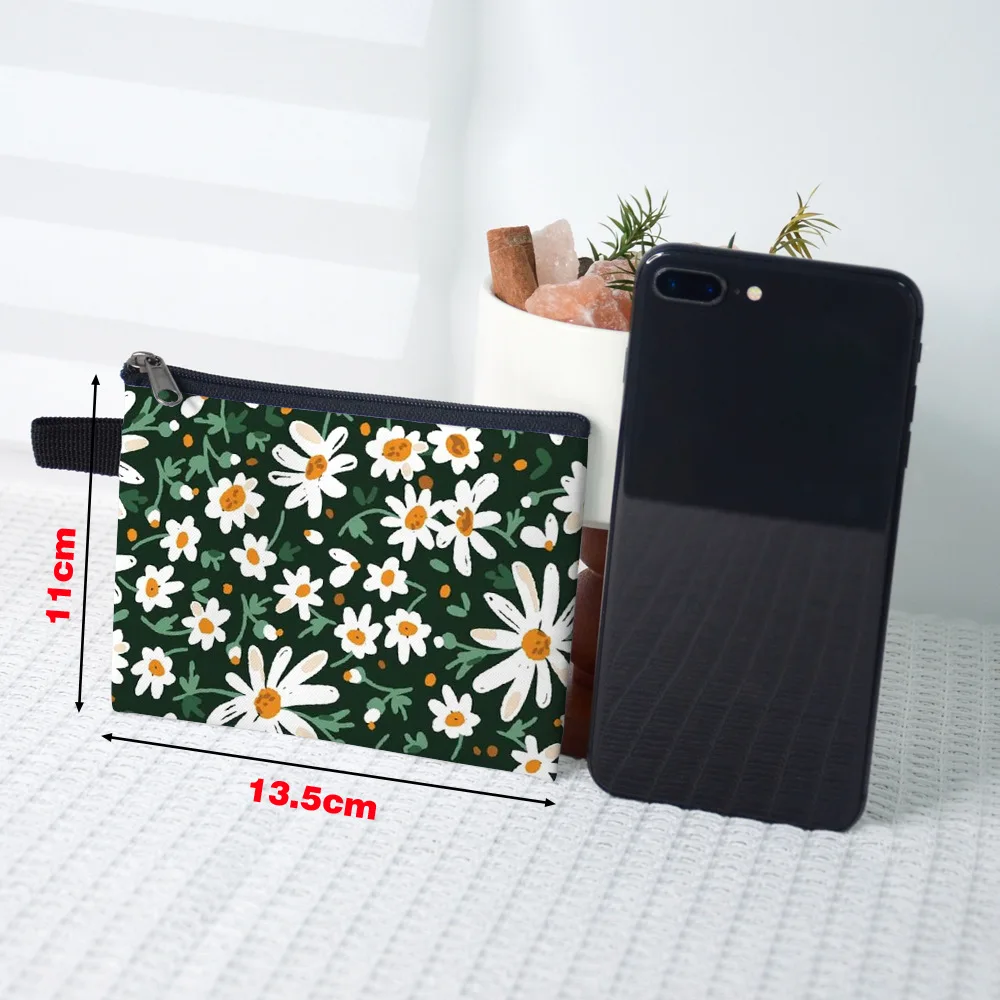 CuteFlower Print Coin Purse Women Mini Canvas Card Holder Small Wallet Pouch Daily Storage Bag Kawaii Girls Small Purse Clutch