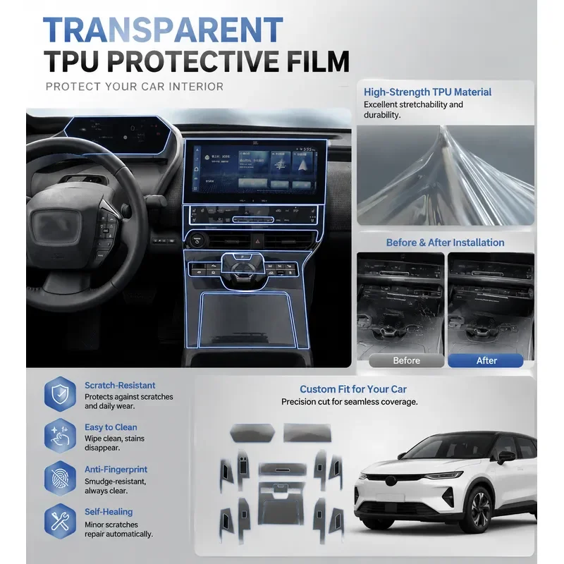 For Toyota bZ4X 2022 2023 2024 2025 Center Console Interior Protective Film Transparent TPU Sticker Car Accessories