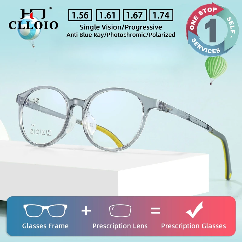 

CLLOIO Lightweight TR90 Elastic Prescription Children's Glasses Anti Blue Light Round Myopia Reading Glasses Progressive Eyewear
