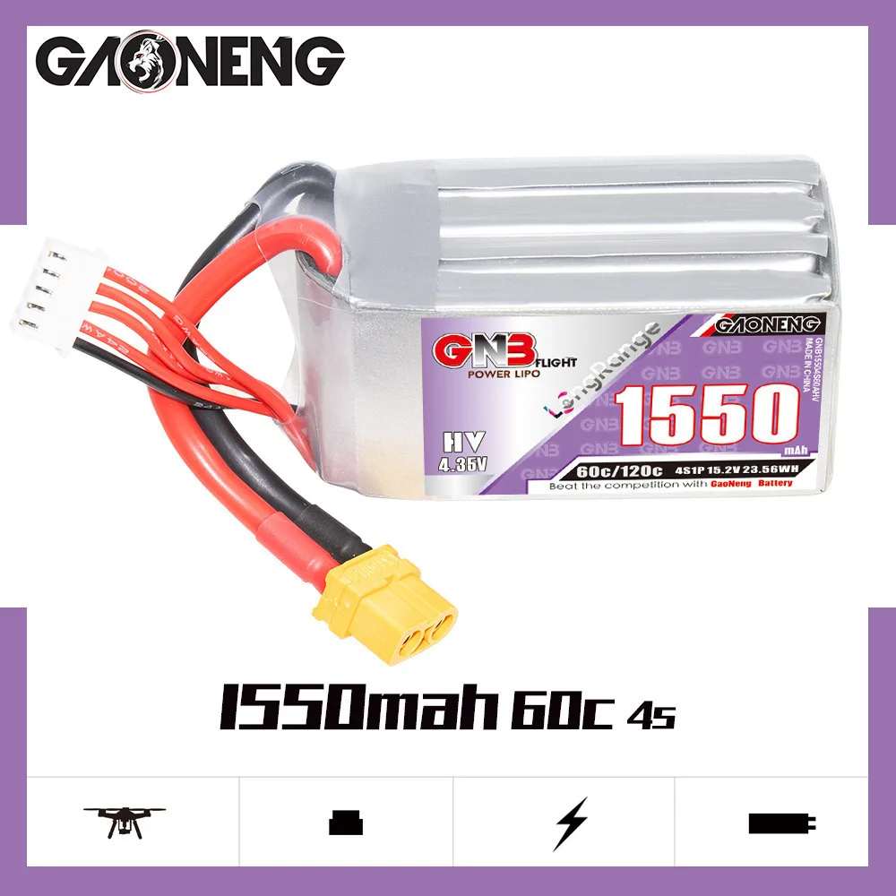 GAONENG GNB 4S 15.2V 1550mAh 60C/120C Lipo Bateria para RC FPV Drone Quadcopter Helicóptero RC Carro Barco Modelo Peças Hobby