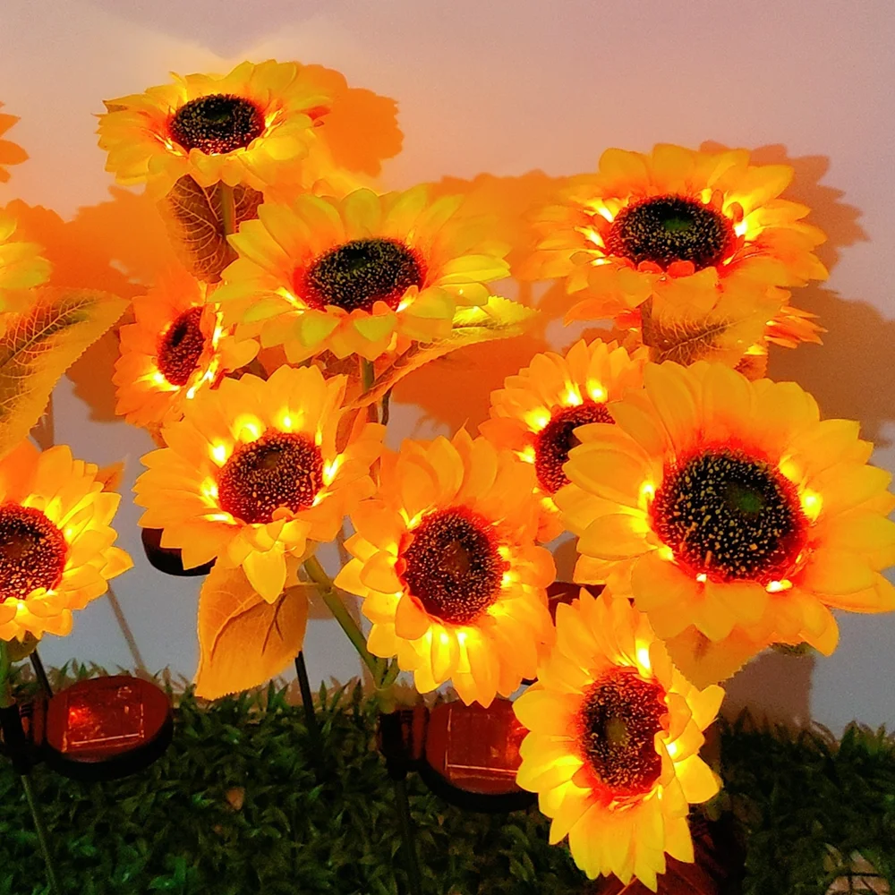 Solar Powered Sunflower Light Outdoor Waterproof LED Ground Insert Lawn Lamp For Garden Lawn Courtyard Decoration