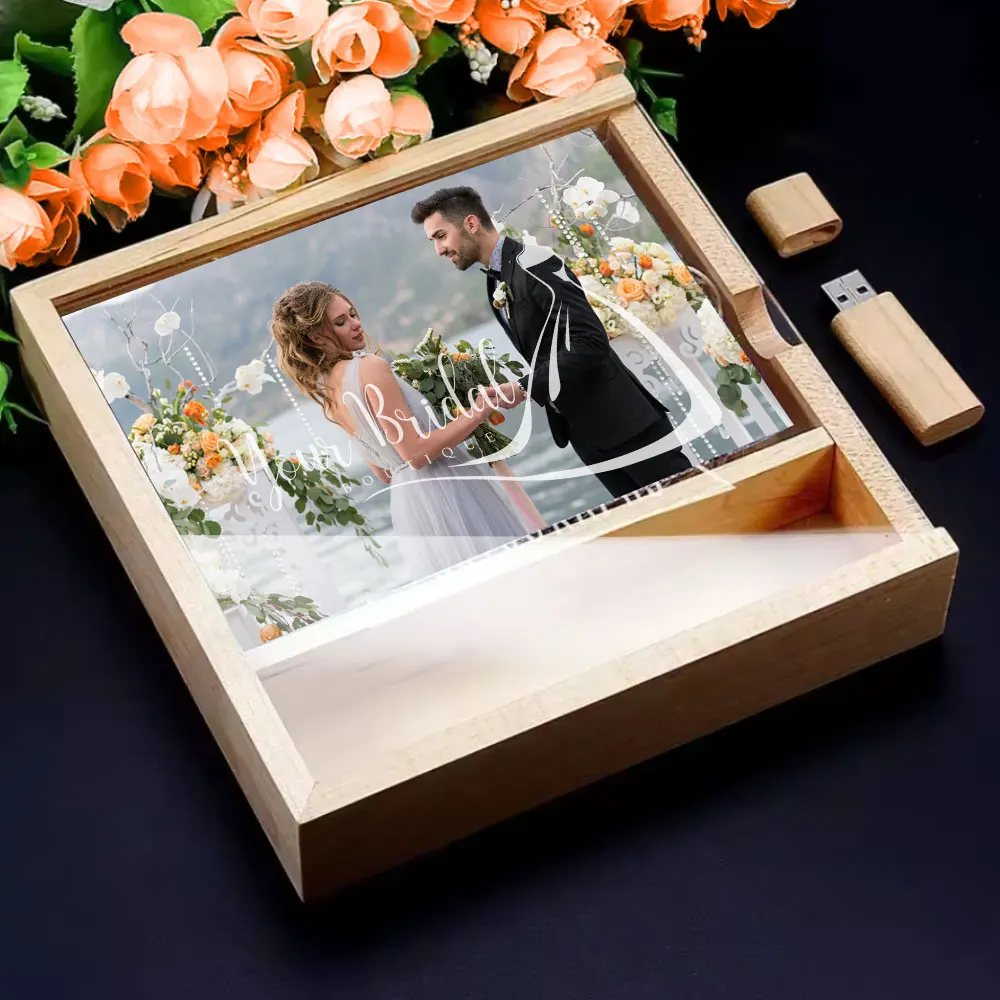 

(1 PCS Free LOGO) Photo Unique Album Walnut Wood USB+Box Pendrive USB Flash Drive 8GB 16GB 32GB 64GB 128GB Photography
