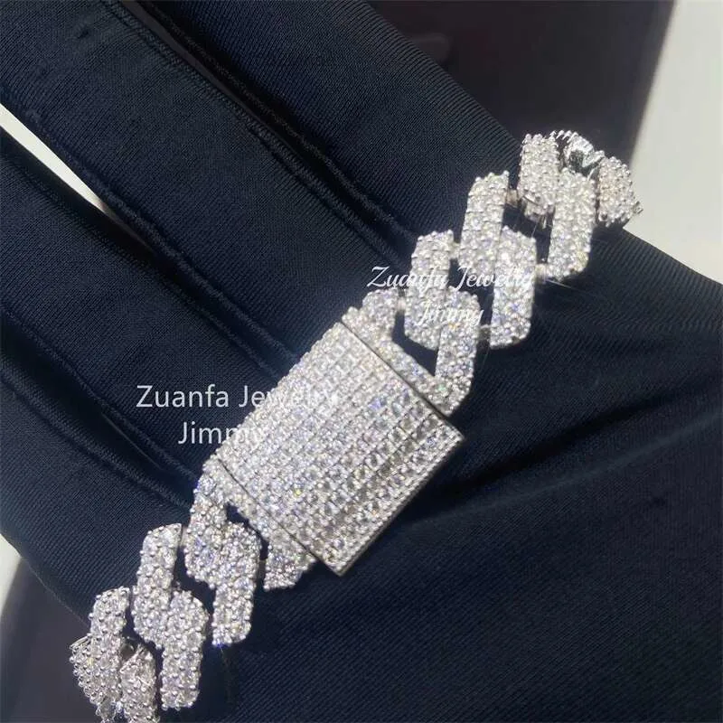 Custom Shining Jewelry Iced Out Vvs Moissanite Diamond 15mm Two Row Bracelets Mens.，