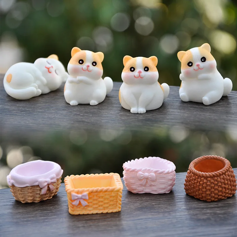 8PCS Mini Cartoon Orange Cat Resin Ornament Cute Mischievous Cat Doll DIY Desktop Home Decoration Holiday gifts