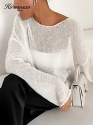 Hirsionsan Elegante Maglione Delle Donne 2024 di Estate Autunno Casual di Modo Allentato Pullover Delle Donne Chic Rosa Bianco Maglione Sueter Mujer