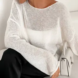 Hirionsan Eleganter weiblicher Pullover 2024 Sommer Herbst Casual Fashion Lose Pullovers Chic Pink White Jumper Sueter Mujer 10 Hauptverkaufsbluse Ancient Pink - №3