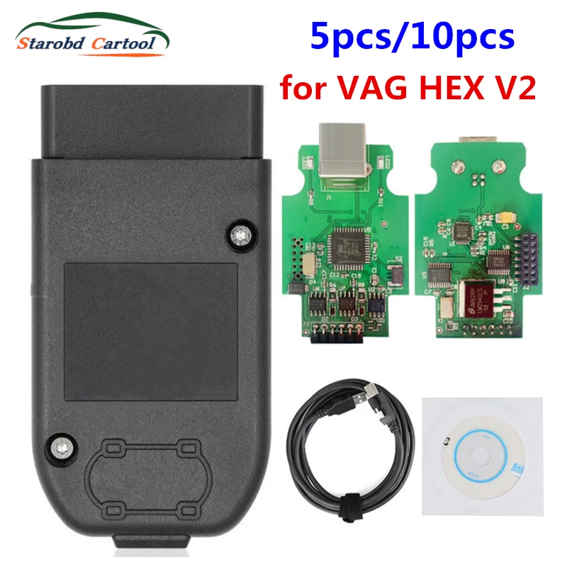 5pcs 10pcs VCDS for VAG HEX V2 Unlimited ATMEGA162 OBD2 Scanner for VAG HEX V2 V24.5 USB Interface for VW AUDI Skoda Seat