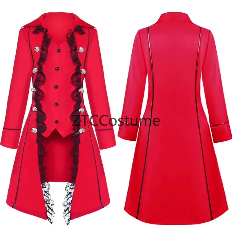 Victorian Steampunk Gothic Womens Lace Jabot Tie Blouse Jacket Coat Cosplay Medieval Costume view 5