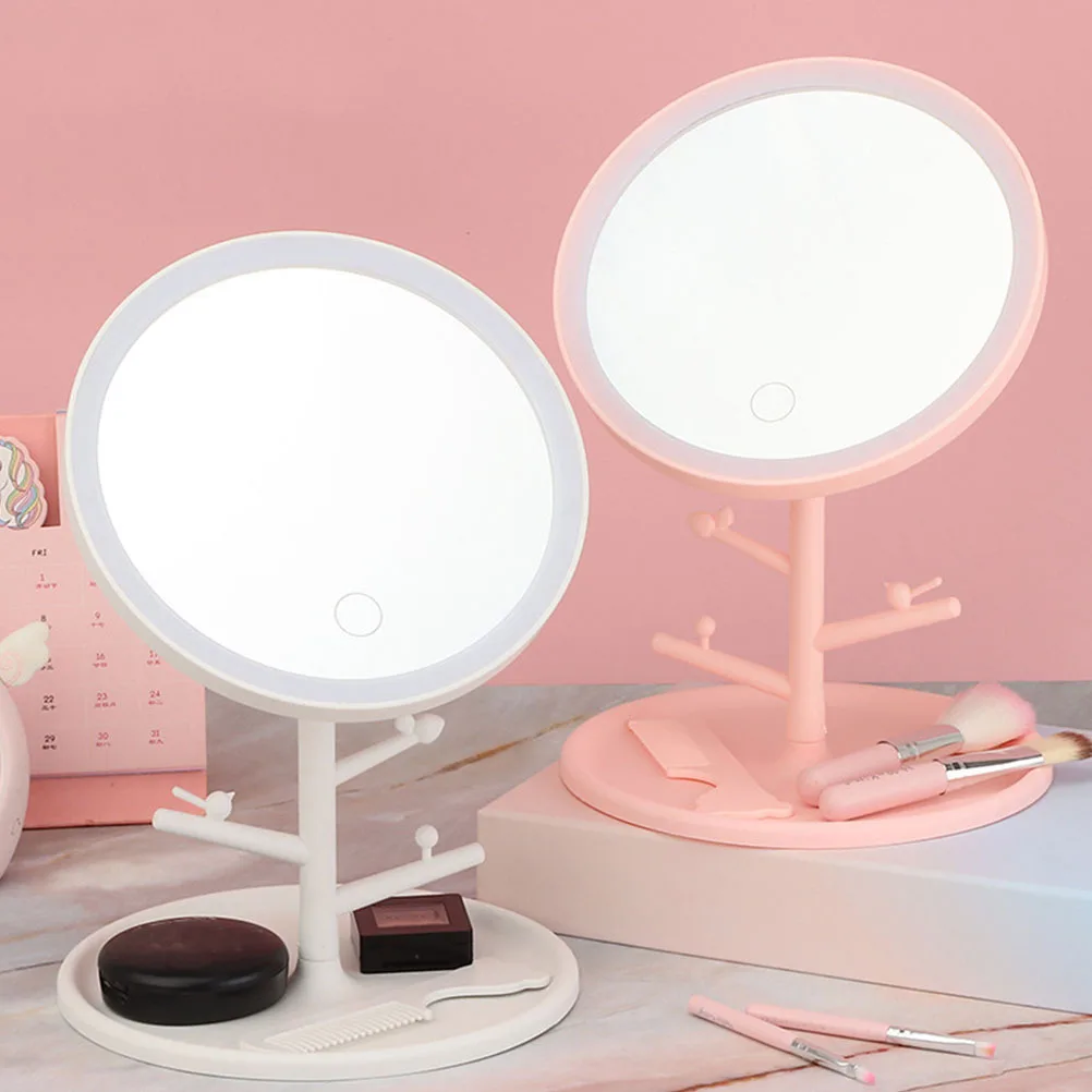 

1Pcs LED Makeup Mirror Desktop Rotating Touch Screen Bright Light USB Charging Home Vanity Dressing Mirror Makeup Accessory
