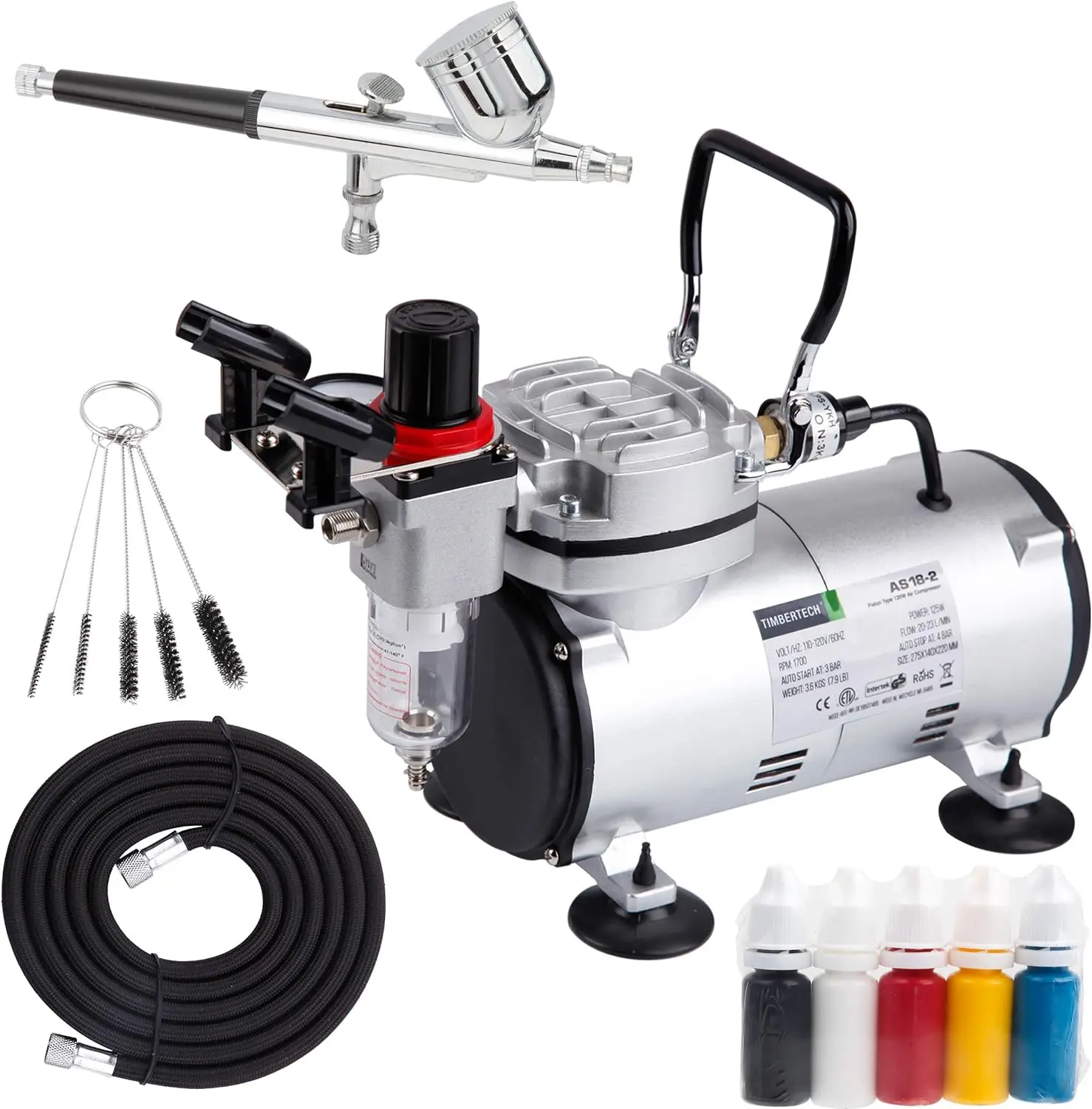 

Complete Airbrush Kit with Compressor for Hobby, Tattoo, Model Painting, and Makeup - Includes Hose and Paints