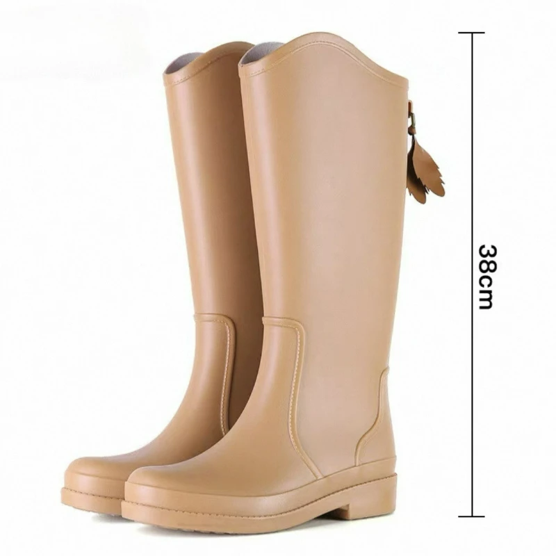 Damen Regenstiefel Kniehohe Wasserstiefel Modische Rutschfeste Slip-On Lange Stiefel mit Schnalle Küchen-Gummischuhe PVC Wasserdichte Regenschuhe