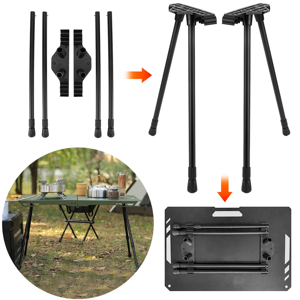 1/2set Folding Tabl Legs DIY Metal Camping Table Legs Adjustable Height Furniture Workbench Feet Accessories for Outdoor Travel