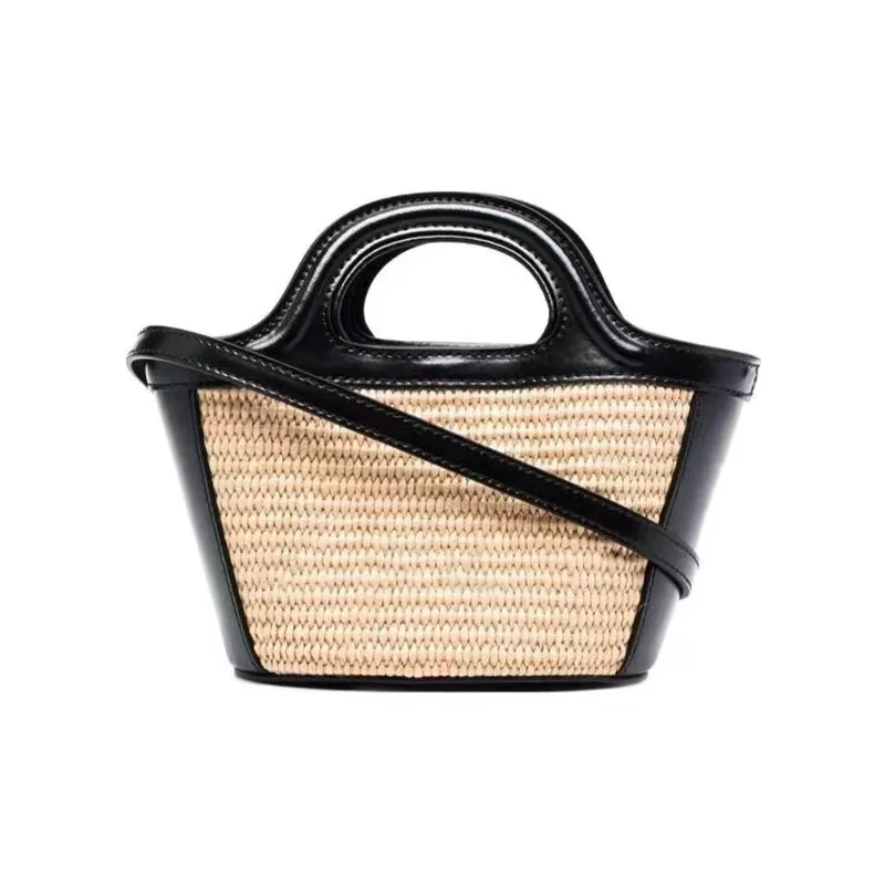 2024 Summer Classic Woven Vegetable Basket Handbag Straw Bag Shoulder Bag Shopping Leather Woven Beach Straw Woven Girls Handhe