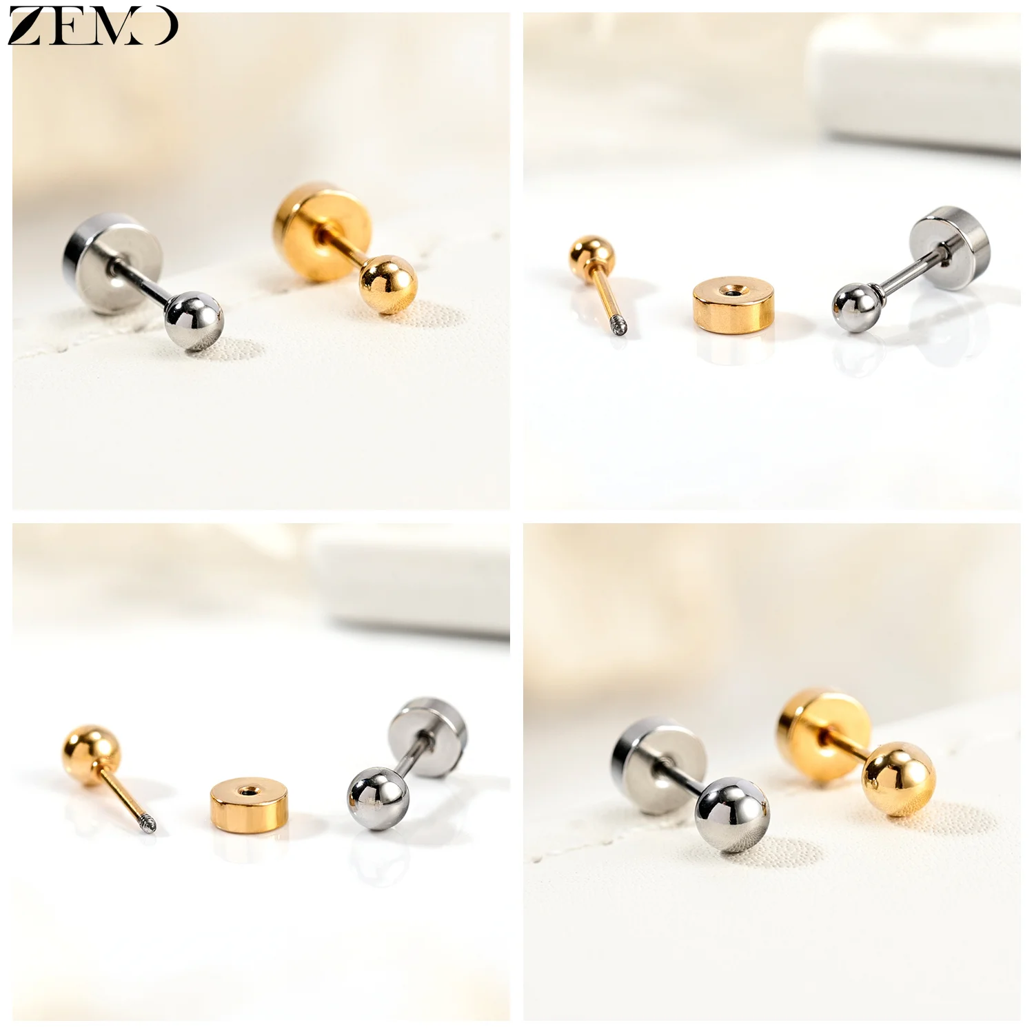ZEMO 1 Piece 20G Stainless Steel Stud Earrings Women Girls CZ Crystal Ear Studs Flat Back Flower Heart Helix Cartilage Piercings