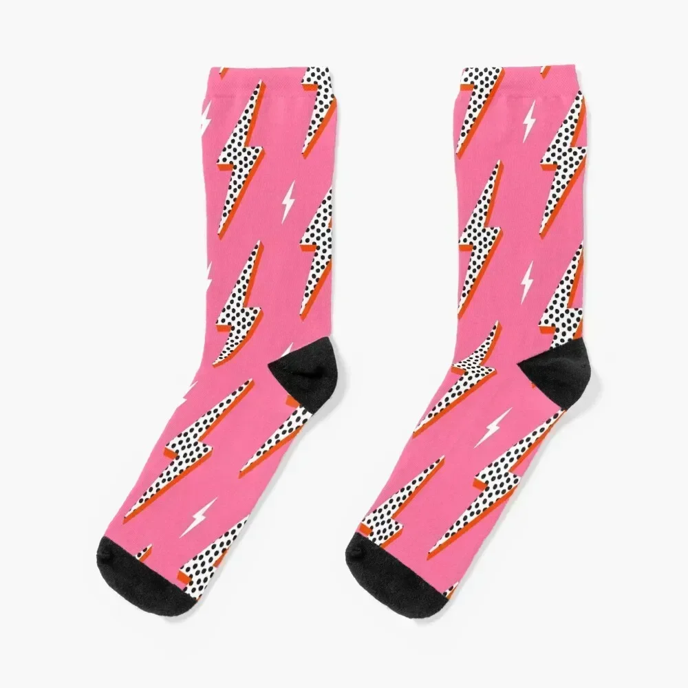 

Lightning bolt thunder flash preppy pink Socks christmas stocking luxury warm winter Mens Socks Women's
