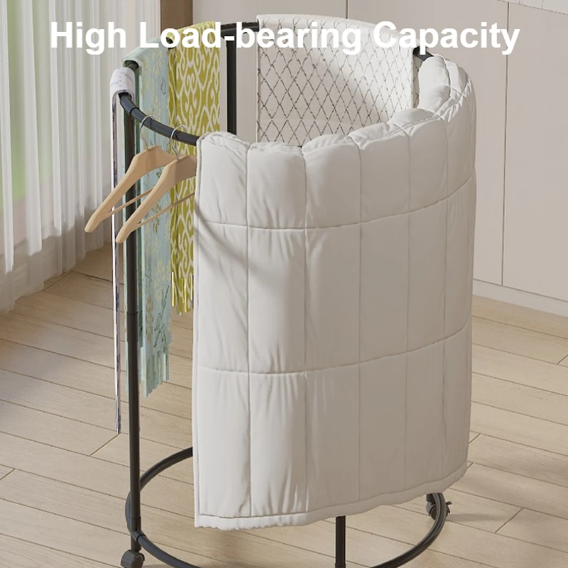 2026 Thickened Round Clothes Drying Rack 360°Rotating Movable with Lockable Wheels Multi-functional Metal Garment Storage Rack