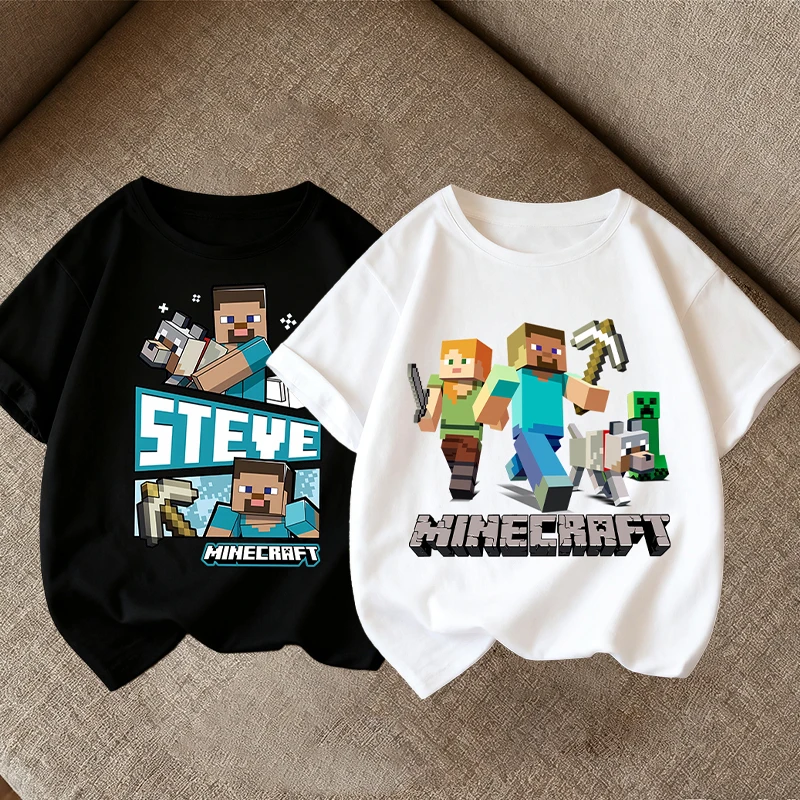 

Game Theme Print T-shirt Miner Crafted Cartoon Children Clothes Boy Tops Summer Cotton Leisure Short Sleeve Round Neck Tees Gift