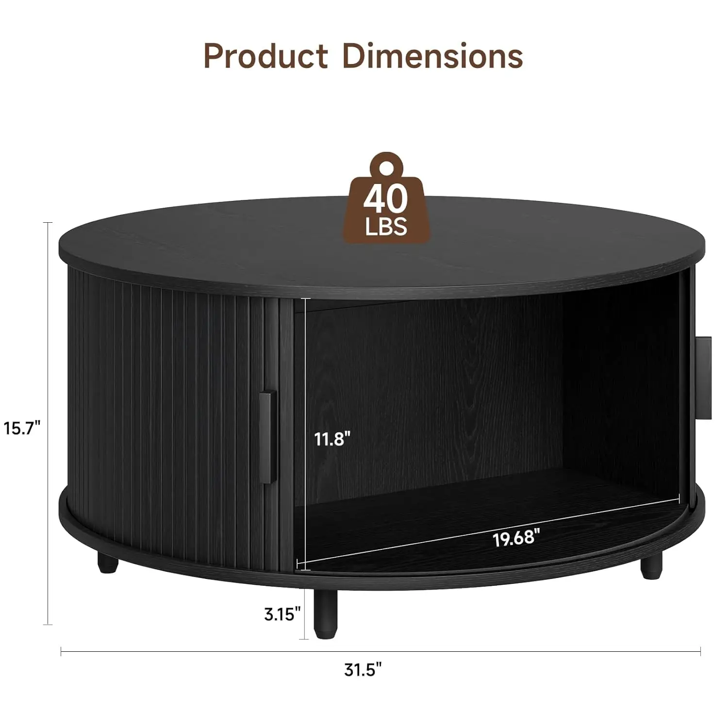 Mesa de centro redonda de 31,5 polegadas, mesa de centro moderna de meados do século com armazenamento, mesa de centro canelada com ajustável