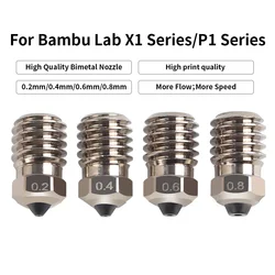 For Bambu Lab X1 Series/P1 Series Bimetallic Nozzle Black Hardened Steel 0.2mm/0.4mm/0.6mm/0.8mm Nozzle For 3D Printer Parts