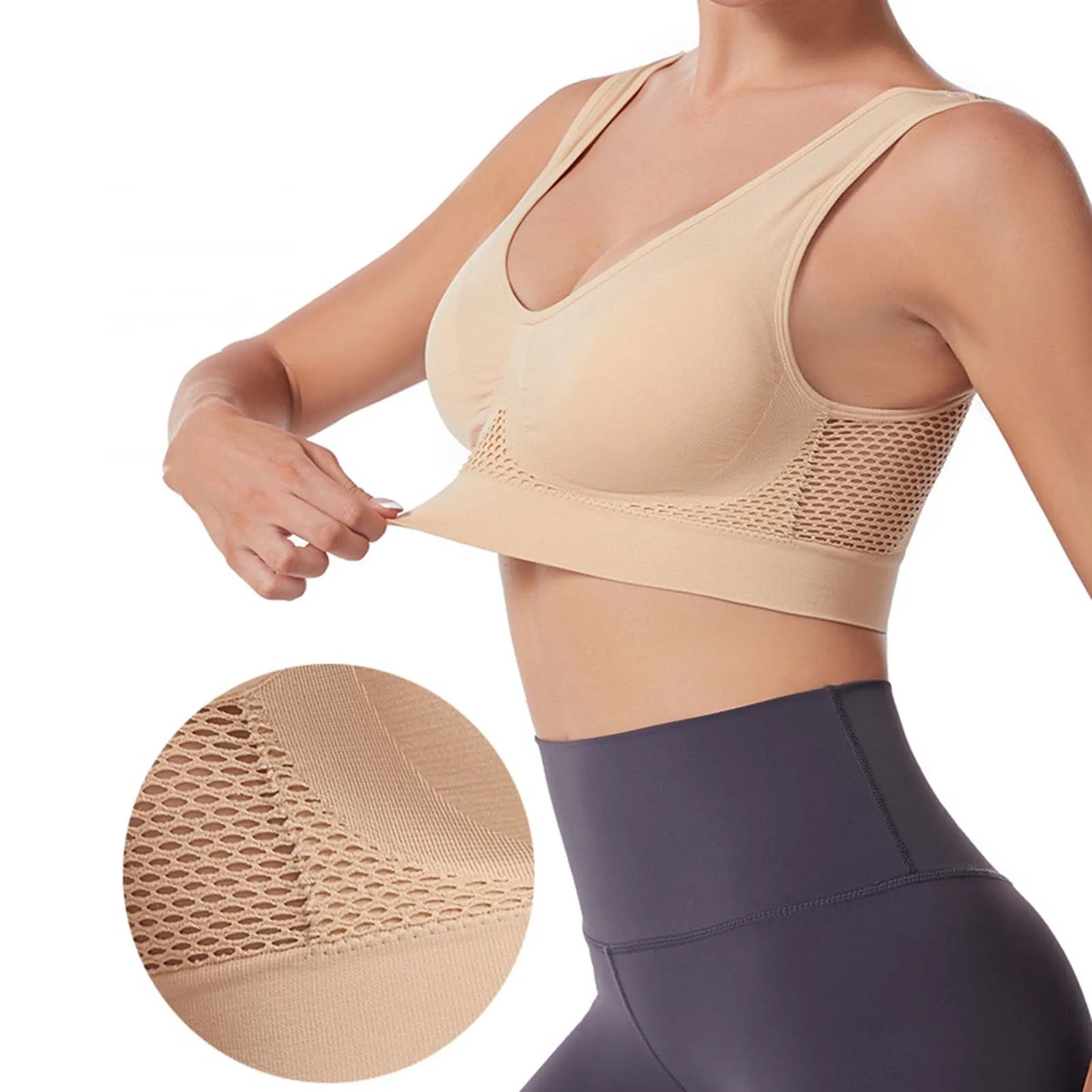 Plus Size Sport Yoga Frauen Unterwäsche einfarbig breiter Schulter gurt Push-up ein Stück sexy BH Mesh atmungsaktive Schlaf Bra lette