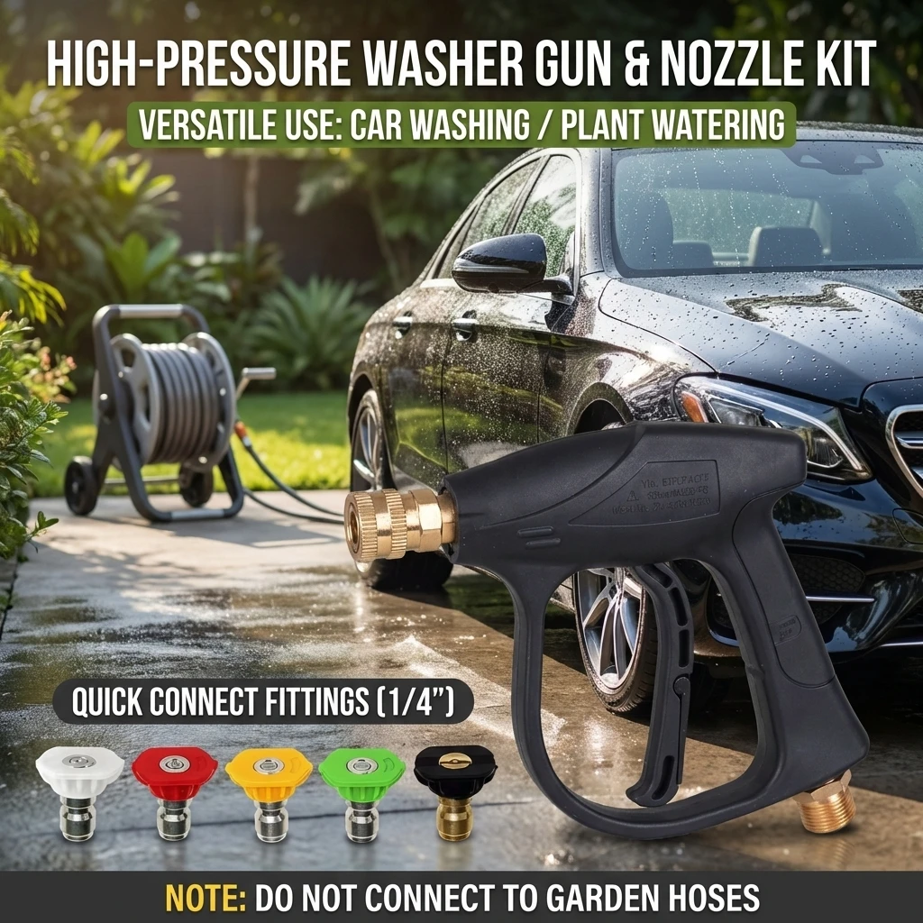 Lightweight Compact High Pressure Washer Gun M22-14&1/4' Quick Connect with 5 Color Nozzles for Car Cleaning