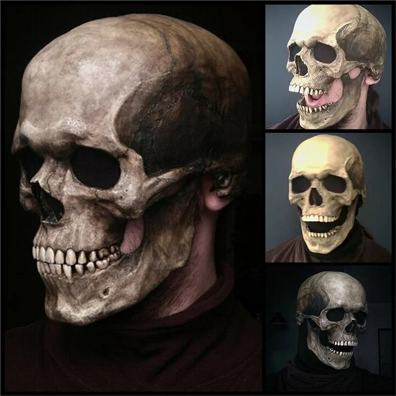 Full Head Skull Mask Can Be Moved Halloween Horror Adult Skull Mask Movable Jaw Resin Mask 2 Colors Wholesale