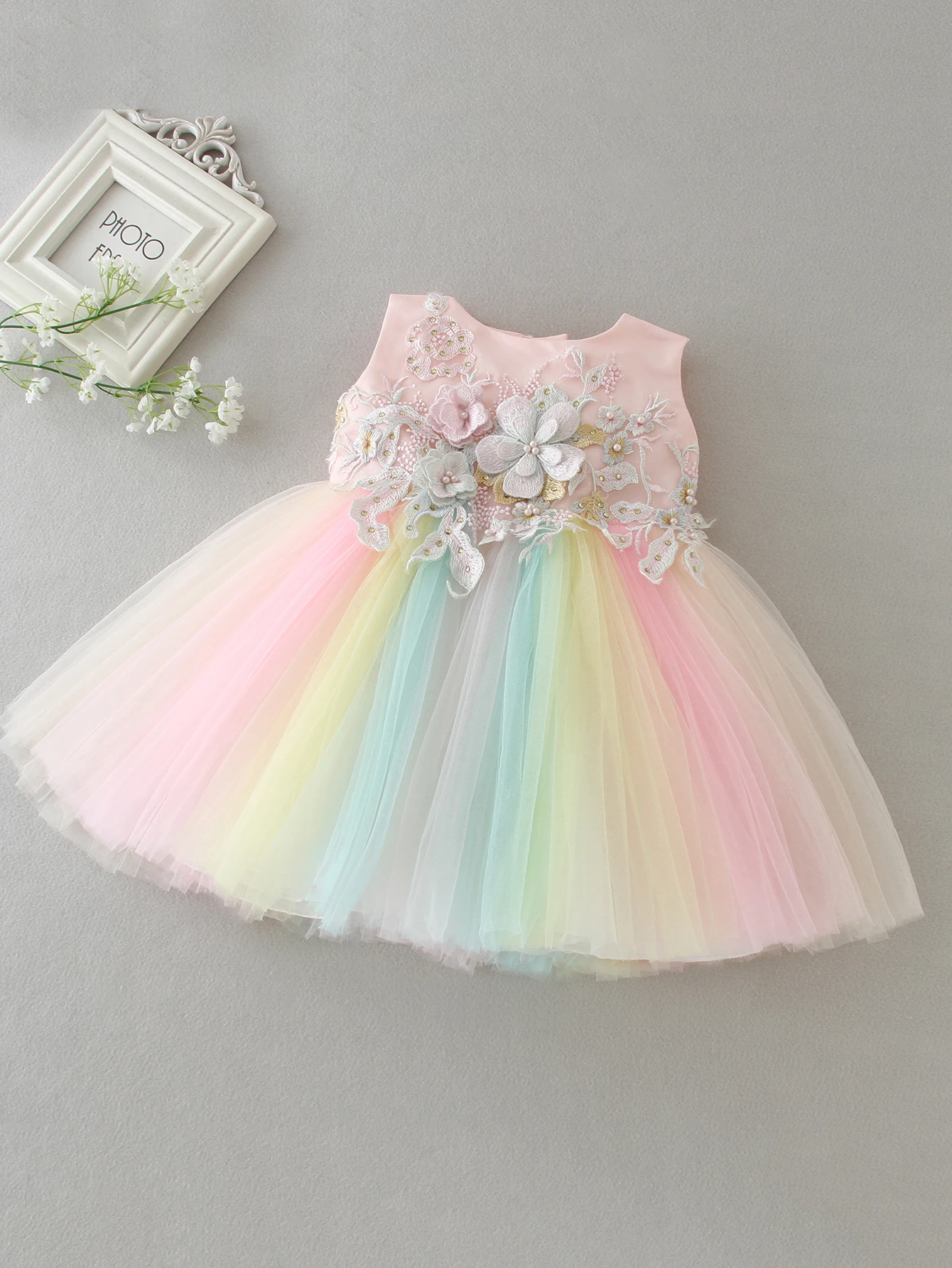 

Розовое пышное марлевое платье для маленьких девочек 0-2 лет, платье принцессы с вышивкой, подходящее для вечеринок, дней рождения, свадьбы, цветочных девочек