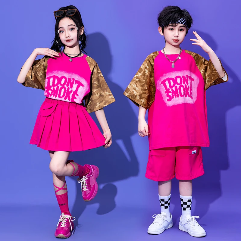 Ballroom Hip Hop Clothing Kids Street Dance Solid Skirts Girls Streetwear Rose Tshirt Tops Children Jazz Costumes Clothes Sets