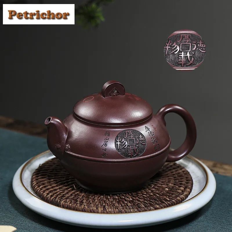 

420ml High-end Yixing Purple Clay Teapots Handmade Carved Pot Raw Ore Dragon's Blood Sand Tea Maker Kettle Chinese Zisha Tea Set