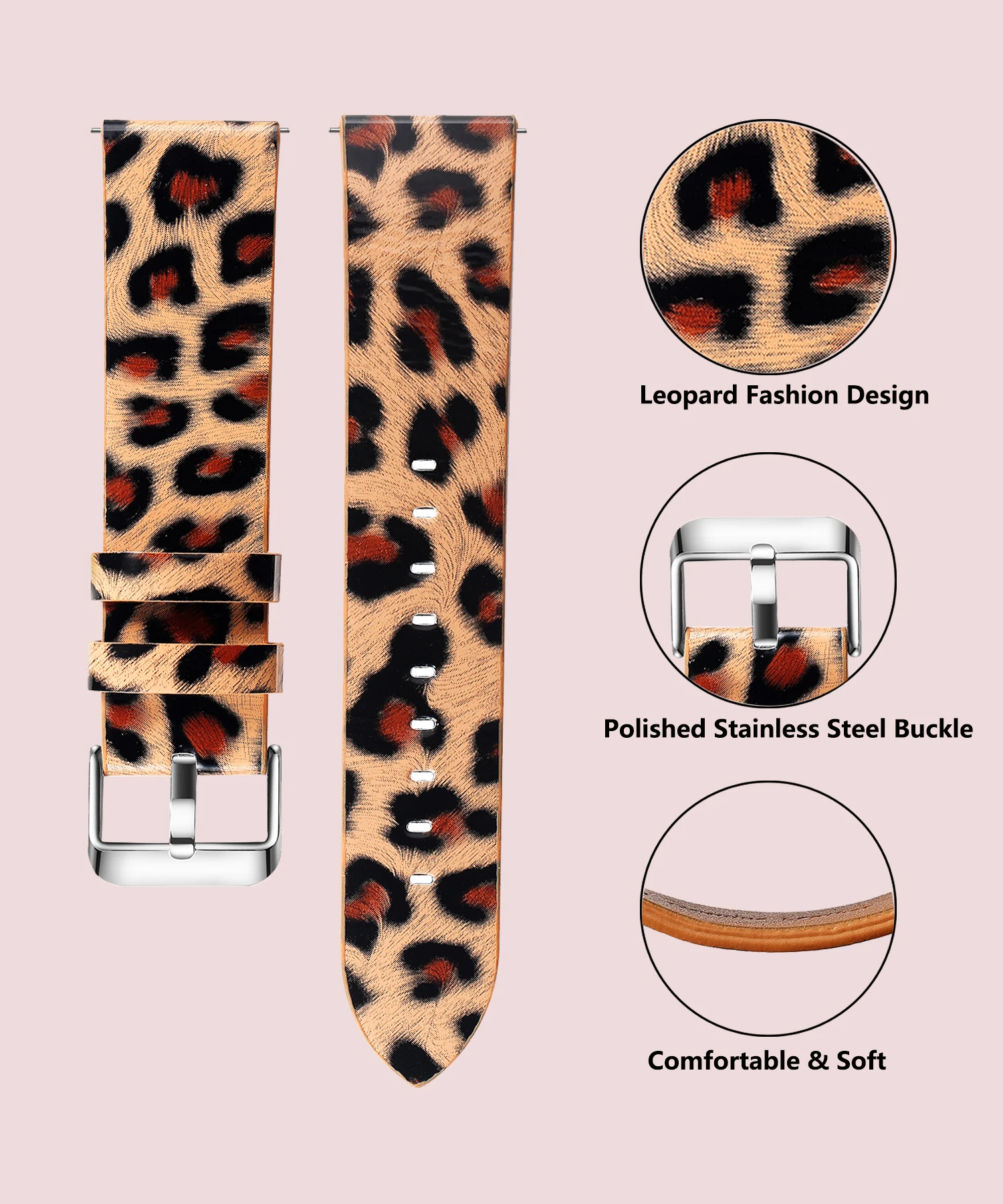 Leather Watch Band Leopard Quick Release 20mm 22mm Leather Watch Strap for Women