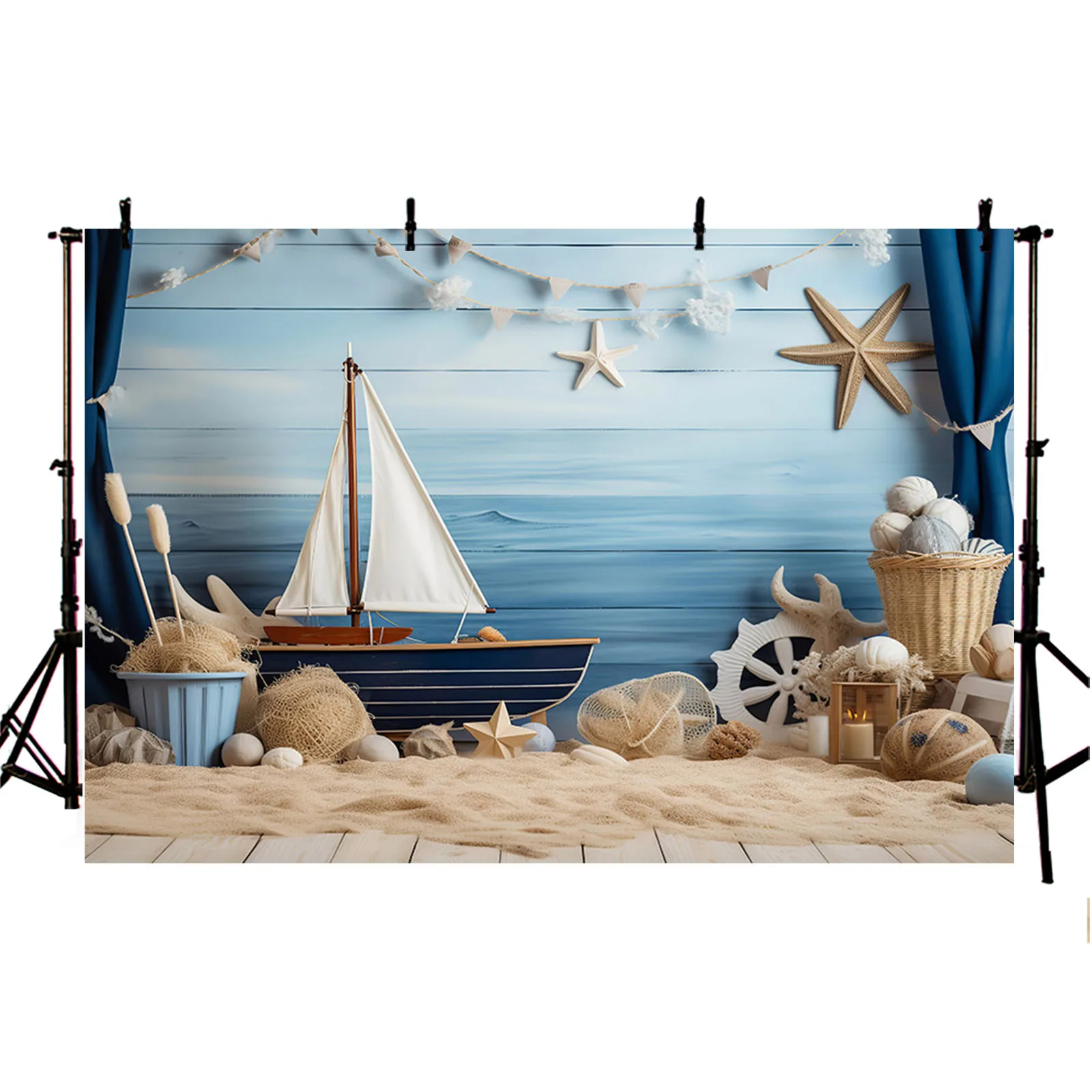 Avezano Photography Background Sailing Surfing Adventure Beach Sea Boy Birthday Party Decorations Baby Shower Photozone Props