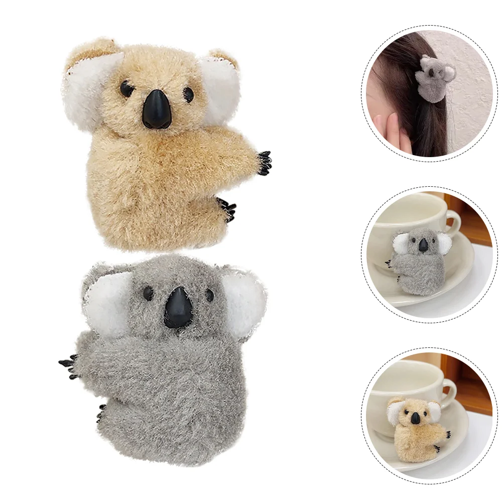 

4 PCS Hairpin Koala Clips School Supplies Fun Claw Fluffy Cartoon Funny for Animal Women Cute Barrettes