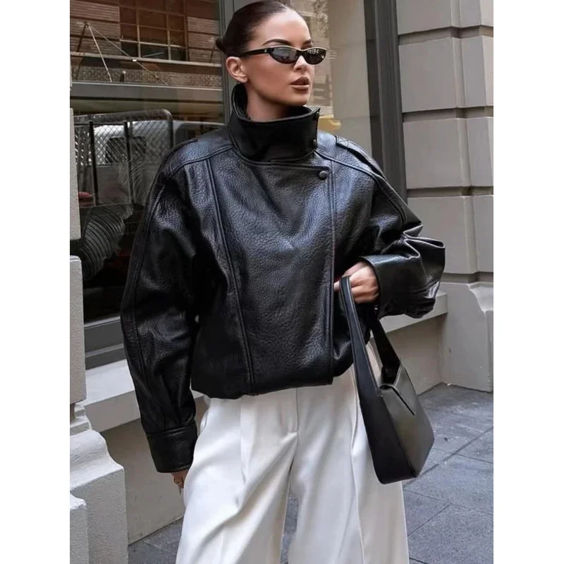 

Осенне-зимняя женская кожаная куртка 2025, свободные повседневные куртки из искусственной кожи, пальто, модные уличные мотоциклетные куртки