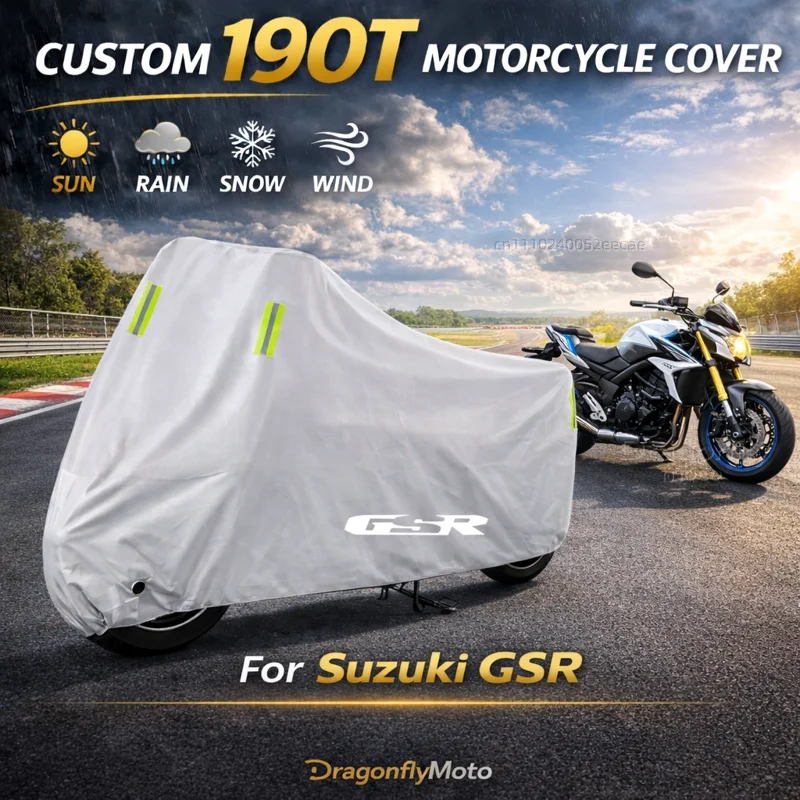 

Чехол для мотоцикла Suzuki GSR 750 600 400 GSR400 GSR600 GSR750, серебристый, водонепроницаемый, защита от УФ-излучения, дождя, пыли, солнца, для улицы и дома
