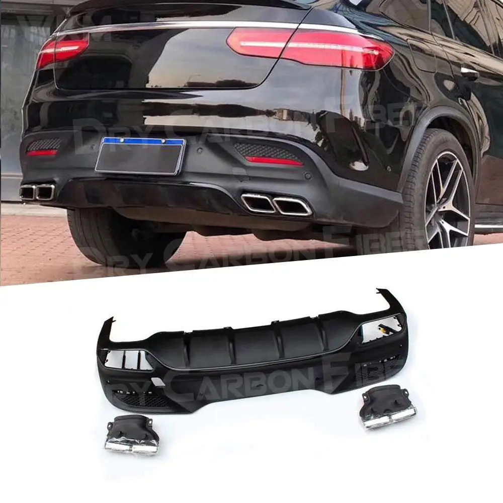 PP Rear Bumper Guard Lip Diffuser with Exhaust Tips For Benz GLE Class W292 C292 GLE63 AMG Coupe 2016-2018