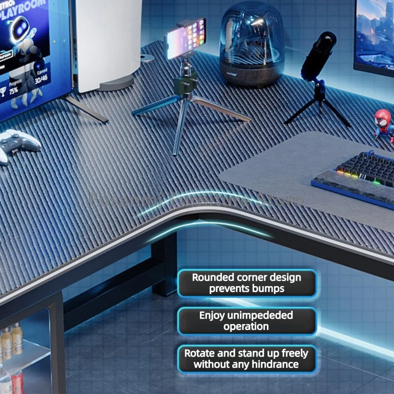 Set Meja dan Kursi Komputer Berbentuk L Perabot Kantor Rumah Modern dengan Rak Meja Kerja Gaming Set Kursi Meja PC Sudut untuk Ruangan