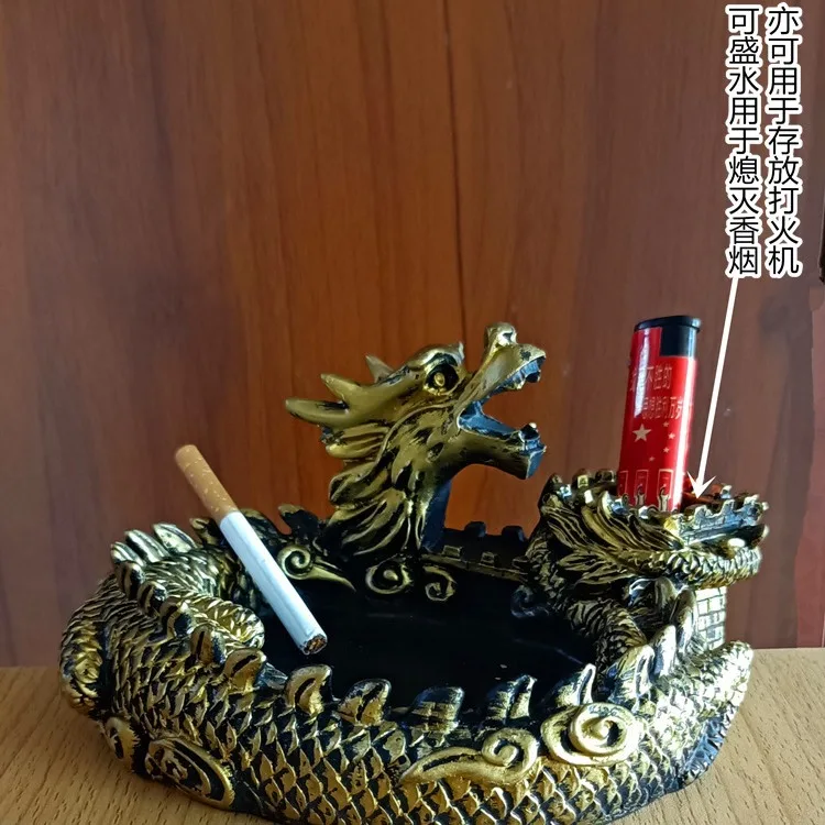 Resin Dragon Ashtray Portable Cigar Ashtray Indoor Outdoor Stand Animal Ornaments Household Living Room Bedside Office Ashtray