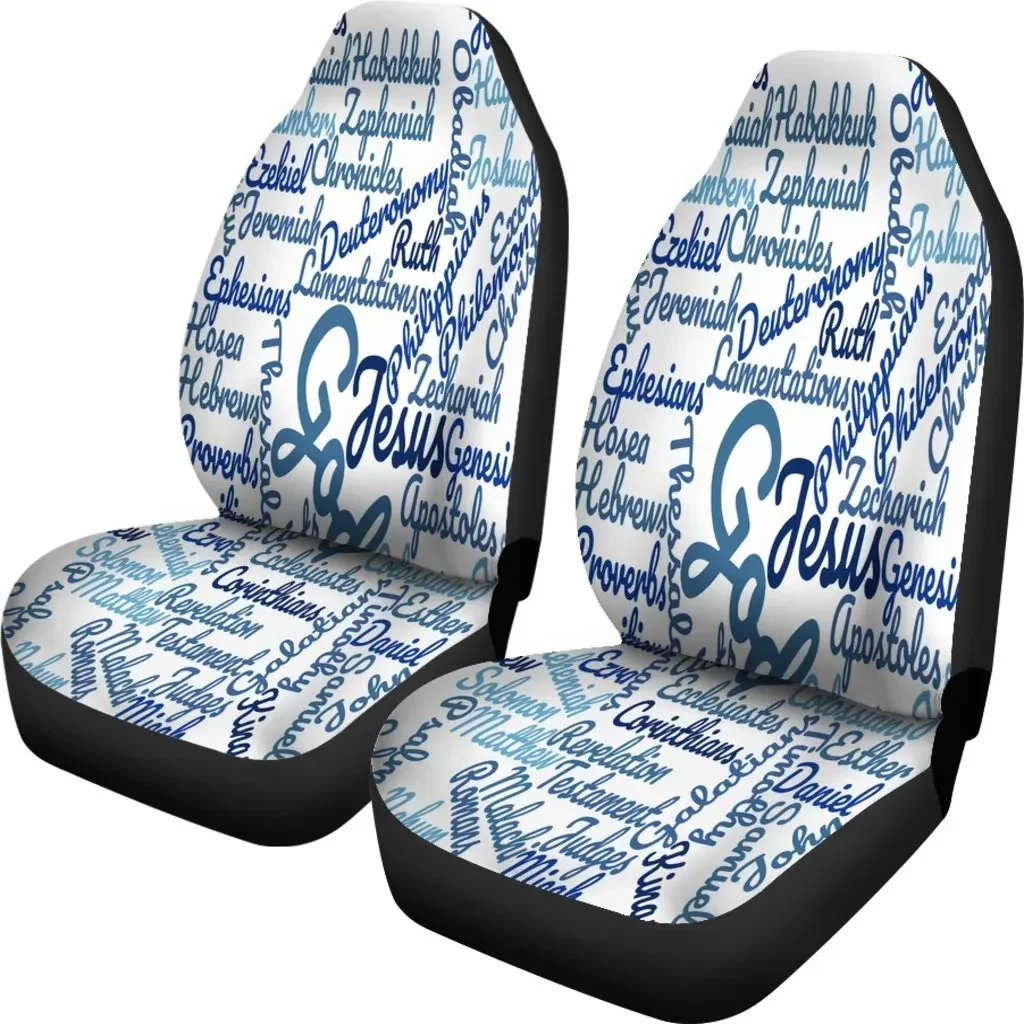 Jesus Holy Bible Books White Blue Seat Cover Car Seat Covers Set 2 Pc, Car Accessories Car Mats