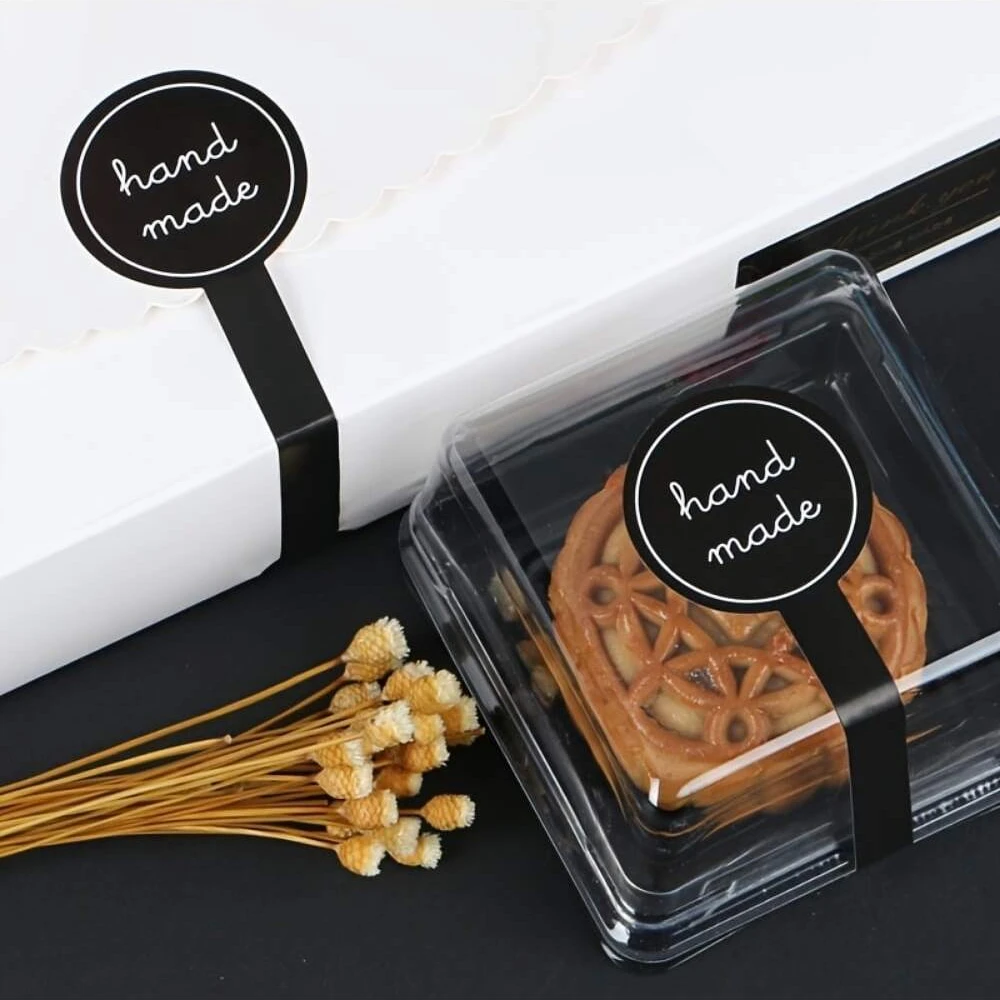 10PCS X10 Vintage Handmade Stickers Black Seal Labels Biscuit Bag Sticker Gift Bakery Packaging Biscuit Bag Sealing Decor Iabel